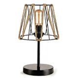 Otantik Halatlı Siyah Metal Avize Lambader Abajur Set