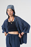 KADIN İNDİGO RENK TEK CEPLİ TRUVAKAR KOLLU %100 KETEN GÖMLEK