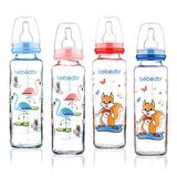 Bebedor 31302 Desenli Cam Biberon Silikon Emzikli 250 ml x 2 Adet