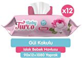 Baby Turco Gül Kokulu Islak Bebek Havlusu 90 lı x 12 Adet