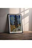 Dekoratif Çerçevesiz Poster Selvili ve Yıldızlı Yol Vincent van Gogh