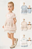 Kız Bebek Mavi Çiçek İşlemeli Fistolu Elbise Kilotlu Takım