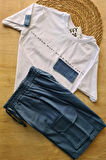 2'li Erkek Çocuk Beyaz Tişört Mavi Şortlu Takım
