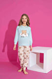 Kız Çocuk Ayıcık Desenli Uzun Kollu Pijama Takımı