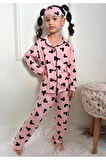 Kız Çocuk Düğmeli Mikii Desenli Uzun Kollu Pijama Takımı