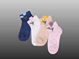 4'lü Kız Çocuk Çiçek Detaylı Patik Çorap