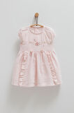 Kız Bebek Müslin Elbise Pembe Çiçek İşlemeli Eteği Fırfırlı