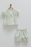 Kız Bebek 2'li Müslin Takım Yeşil Çiçek İşlemeli Şortlu