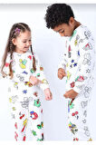 Unisex Desenli Boya Kalemi İle Boyanıp Yıkanabilen Uzunkollu Pijama Takımı Ve Boyakalemi
