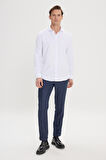 Erkek Beyaz Slim Fit Dar Kesim Italyan Yaka Armürlü Gömlek