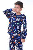 Galaxy ve Astronot Baskılı %100 Pamuk Uzun Kollu Erkek Pijama Takımı (3,4,5,6,7,8 Yaş)