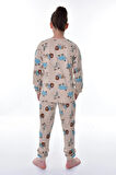 Fil Aslan Zebra Baskılı %100 Pamuk Uzun Kollu Erkek Çocuk  Pijama Takımı (3,4,5,6,7,8 Yaş)