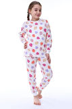 Çilek Baskılı %100 Pamuk Uzun Kollu Kız Çocuk Pijama Takımı (3,4,5,6,7,8 Yaş)