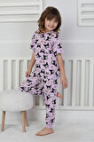 Kuromi Baskılı %100 Pamuk Kısa Kol Uzun Alt Kız Çocuk Pijama Takımı (3,4,5,6,7,8 Yaş)