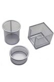 Mas Masa Seti Ataşlık-Kağıtlık-Kalemlik 3 Lü Set Metal Perforeli Silver 505