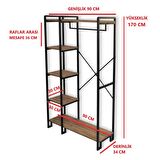 Dekoratif Çok Amaçlı Metal Ayaklı Ahşap Raflı Elbise Askılığı Ayakkabılık Portatif Portmanto Gardırop