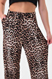 Kadın Kahverengi Pix Leopar Desenli Yüksek Bel Palazzo Pantolon