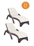Omnipazar TRK-860 Siesta Fiji Bej Minderli Rattan Desenli Ayarlanabilir Lüks Şezlong Kahverengi 2'li Set 