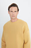 Erkek Hardal Oversize Fit Bol Kesim Pamuklu Içi Polarlı 3 Iplik Bisiklet Yaka Sweatshirt