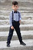 Ekose Desen Gabardin Pantolon Askılı Çocuk Takım MNK0436