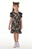 Fırfırlı Kız Çocuk Dokuma Kumaş Tiril Elbise MNK0503