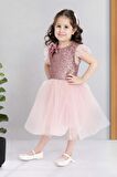 Küpeli Pul Payet Tüllü Kız Çocuk Elbise MNK0526