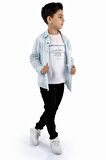 Çift Cepli Gömlek , Pantolon , T-Shirt  3Parça Pamuklu Erkek Çocuk Takım MNK965
