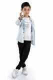 Çift Cepli Gömlek , Pantolon , T-Shirt  3Parça Pamuklu Erkek Çocuk Takım MNK965