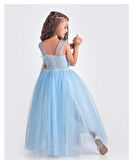 Sapes Model Sırt Gipeli Tüllü Kız Çocuk Askılı Saten Abiye MNK0618