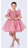 Maronia Kız Çocuk Prenses Model Abiye Elbise - Koyu Pembe M00746