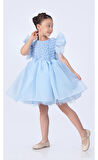 Maronia Kız Çocuk Prenses Model Abiye Elbise - Mavi M00746
