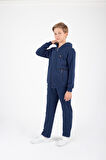 Erkek Çocuk Fermuar Kapamalı Kapüşonlu Arma Detaylı Eşofman Takımı M00757