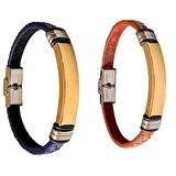 Deri Çelik Mixli Trend Model Erkek Bileklik 22 cm(2 Farklı Renk Tek Fiyat)