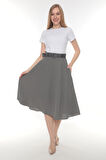 SORALLİNE KADIN ETAMİN DESEN BAHARLIK ASTARLI 70 CM BOYUNDA KLOŞ ETEK 780 GRİ