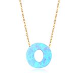 Opal Taşlı Altın Kaplama Desenli O Harfi Gümüş Kolye