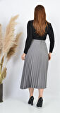 SORALLİNE KADIN PLİSOLEY ETEK 90 CM BOYUNDA ASTARLI MEVSİMLİK ÜRÜN 781 KAHVE