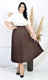 SORALLİNE KADIN PLİSOLEY ETEK 90 CM BOYUNDA ASTARLI MEVSİMLİK ÜRÜN 781 KAHVE