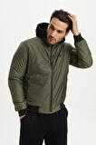 Erkek Haki Dik Yaka Su Ve Rüzgar Geçirmez İçi Kapitone Elyaflı Mont M-9