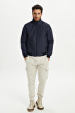 Erkek Lacivert Dik Yaka Su Ve Rüzgar Geçirmez İçi Kapitone Elyaflı Mont M-9