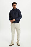 Erkek Lacivert Dik Yaka Su Ve Rüzgar Geçirmez İçi Kapitone Elyaflı Mont M-9