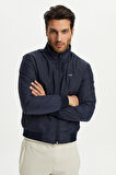 Erkek Lacivert Dik Yaka Su Ve Rüzgar Geçirmez İçi Kapitone Elyaflı Mont M-9