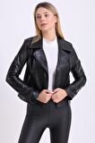 Kadın Hakiki Deri Biker Vintage Mont