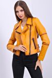 Kadın Hakiki Deri Biker Vintage Mont