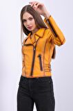 Kadın Hakiki Deri Biker Vintage Mont