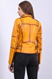 Kadın Hakiki Deri Biker Vintage Mont