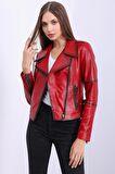 Kadın Hakiki Deri Biker Vintage Mont