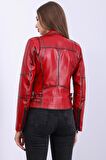 Kadın Hakiki Deri Biker Vintage Mont