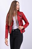 Kadın Hakiki Deri Biker Vintage Mont