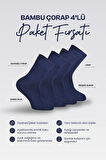 Nova Socks Erkek 4'lü Bambu Lastiksiz Sıkmayan Diyabetik Bilek Çorap/LACİVERT