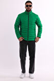 Erkek Rüzgar Geçirmez Taşınabilir Çantalı Sıcak Tutan Elyaf Dolgulu Hafif Şişme Yeşil Mont | XL